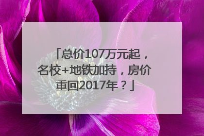 总价107万元起，名校+地铁加持，房价重回2017年？